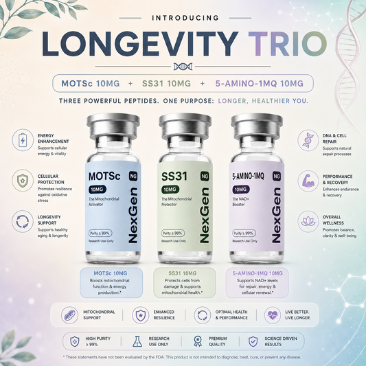 Longevity Trio - MOTS-c 10mg + SS-31 10mg + 5-Amino-1MQ 10mg